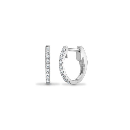 18ct White Gold 0.14ct Diamond Eternity Huggie Hoop Earrings 14mm - 18E442