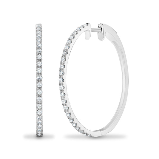 18ct White Gold 0.48ct Diamond Eternity Huggie Hoop Earrings 30mm - 18E444