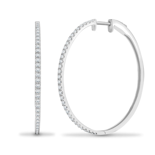 18ct White Gold 0.65ct Diamond Eternity Huggie Hoop Earrings 38mm - 18E445