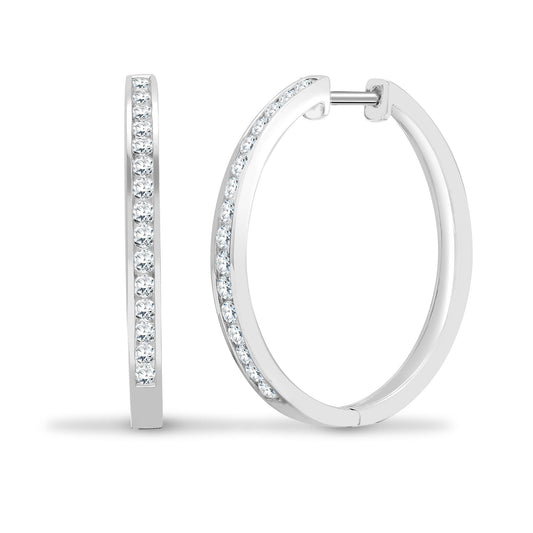 18ct White Gold 0.9ct Diamond Eternity Huggie Hoop Earrings 27mm - 18E450