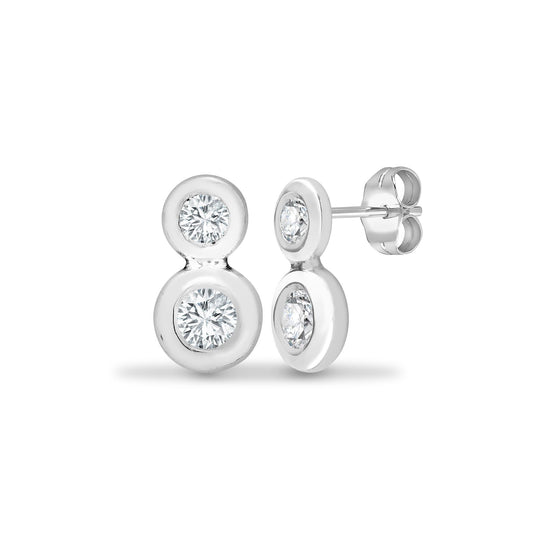 18ct White Gold Diamond Double Donut Infinity Drop Earrings - 18E451