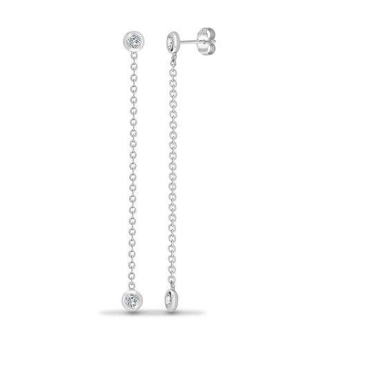 18ct White Gold Diamond Trace Donut Solitaire Drop Earrings - 18E452