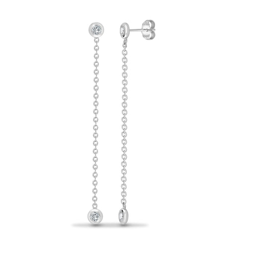 18ct White Gold Diamond Trace Donut Solitaire Drop Earrings - 18E452