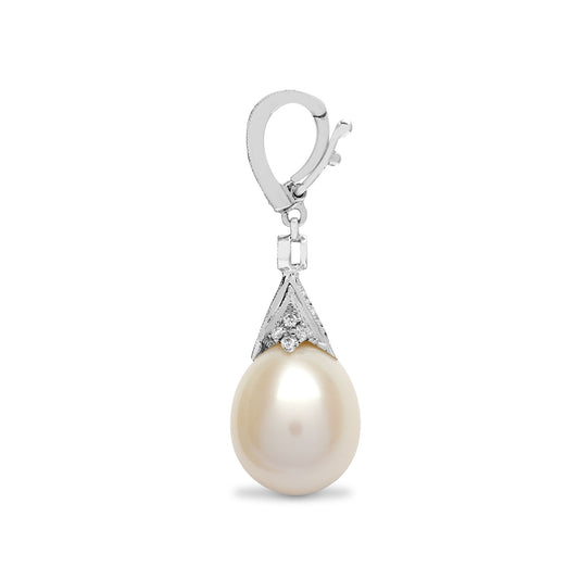 18ct White Gold 0.25ct Diamond Pearl Pearl Full Moon Drop Pendant - 18P151