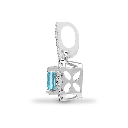 18ct White Gold Diamond Blue Topaz Square Halo Cluster Pendant - 18P212