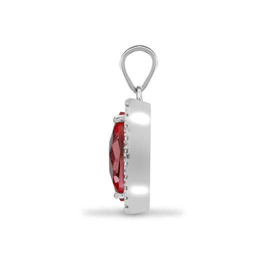 18ct White Gold Diamond Red Garnet Teardrop Halo Cluster Pendant - 18P219