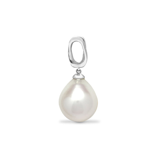 18ct White Gold 0.04ct Diamond Pearl Pearl V Bale Drop Pendant - 18P221