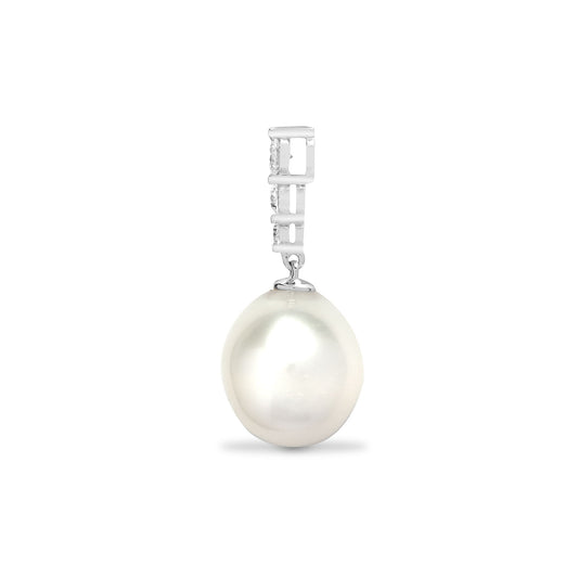 18ct White Gold 0.2ct Diamond Pearl Pearl Trilogy Drop Pendant - 18P223