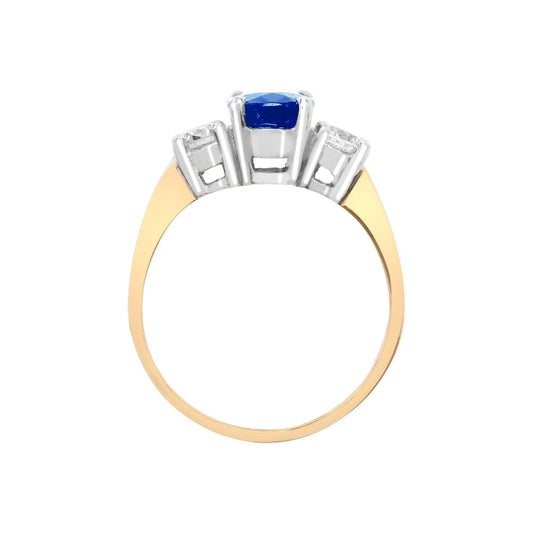 18ct Gold Diamond Blue Sapphire Trilogy Engagement Ring 8mm - 18R567