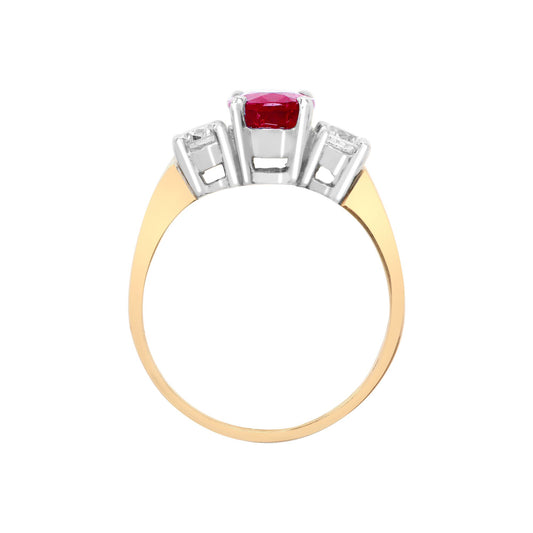 18ct Gold Diamond Red Ruby Trilogy Engagement Ring 8mm - 18R568