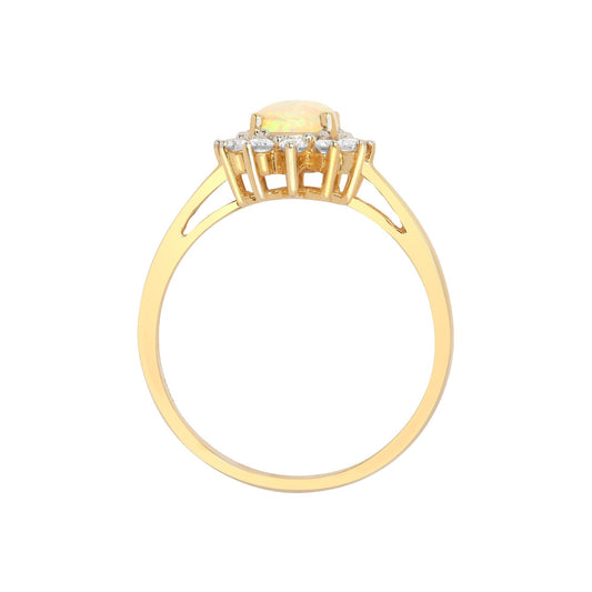 18ct Gold 0.2ct Diamond and Opal Solitaire Cluster Ring 11mm - 18R571