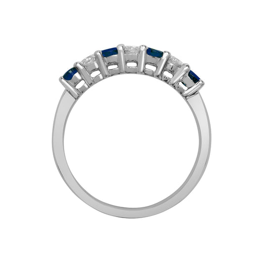 18ct White Gold Diamond Blue Sapphire Half Eternity Ring 3mm - 18R572