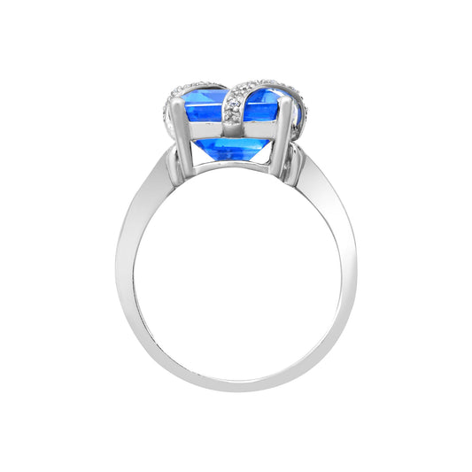 18ct White Gold Diamond Blue Topaz Cocktail Solitaire Ring 16mm - 18R605
