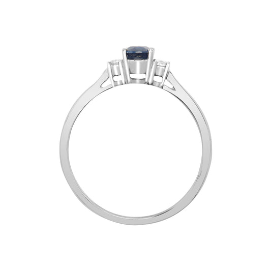 18ct White Gold Diamond Blue Sapphire Trilogy Engagement Ring 6mm - 18R629