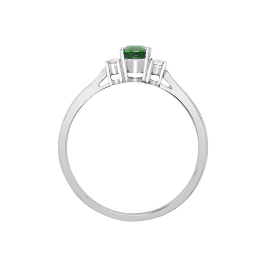 18ct White Gold Diamond Green Emerald Trilogy Engagement Ring 6mm - 18R631
