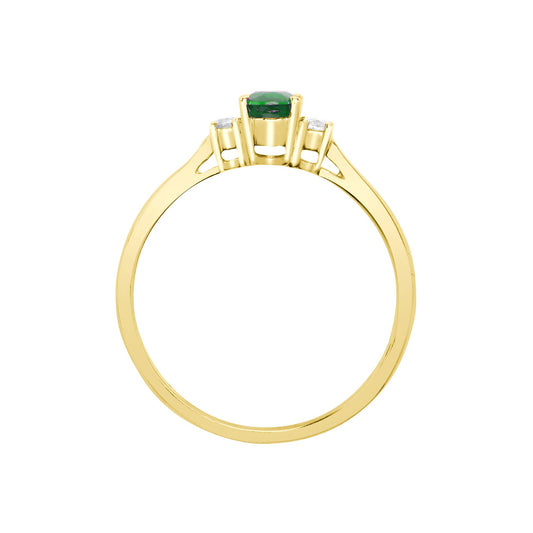 18ct Gold Diamond Green Emerald Trilogy Engagement Ring 6mm - 18R632