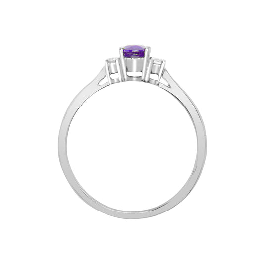18ct White Gold Diamond Amethyst Trilogy Engagement Ring 6mm - 18R633