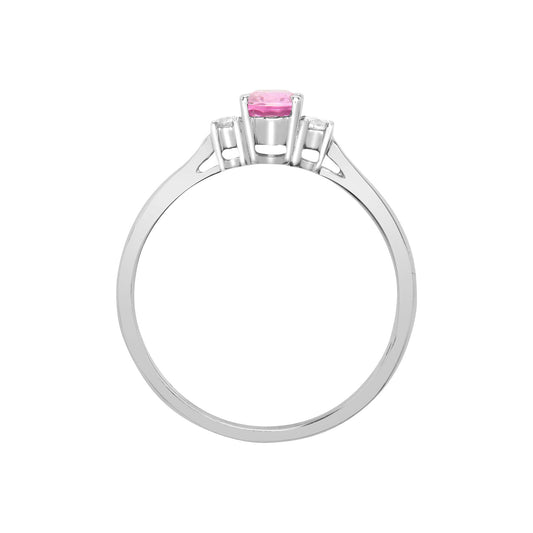 18ct White Gold Diamond Pink Sapphire Trilogy Engagement Ring 6mm - 18R635