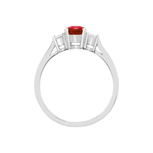 18ct White Gold Diamond 1ct Red Ruby Trilogy Engagement Ring 7mm - 18R637