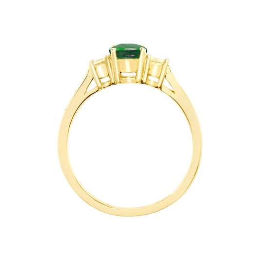 18ct Gold Diamond Green Emerald Trilogy Engagement Ring 7mm - 18R641