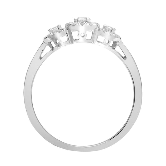 18ct White Gold 0.6ct Diamond Trilogy Halo Cluster Ring 6.5mm - 18R819