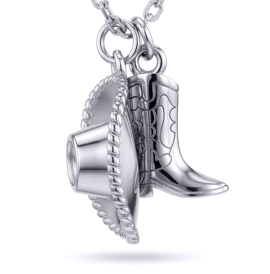 Sterling Silver Cowboy Cowgirl Hat & Boots Pendant Necklace - 8-13-8270