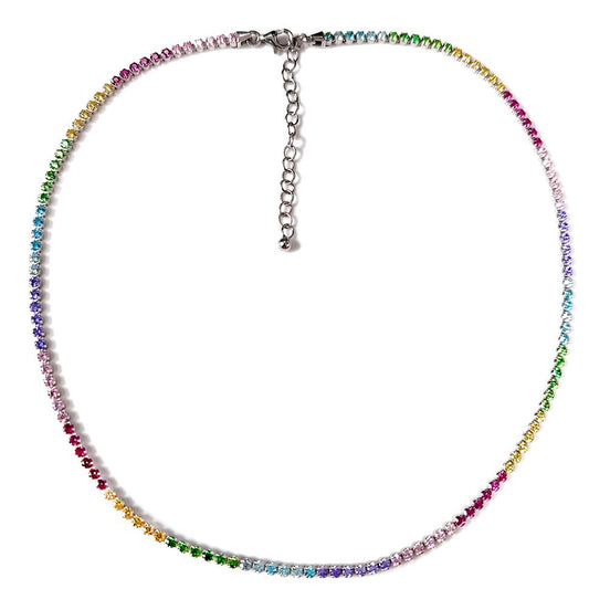 Silver Multi Colour CZ Rainbow Eternity Tennis Necklace 14-16" - 8-19-0240
