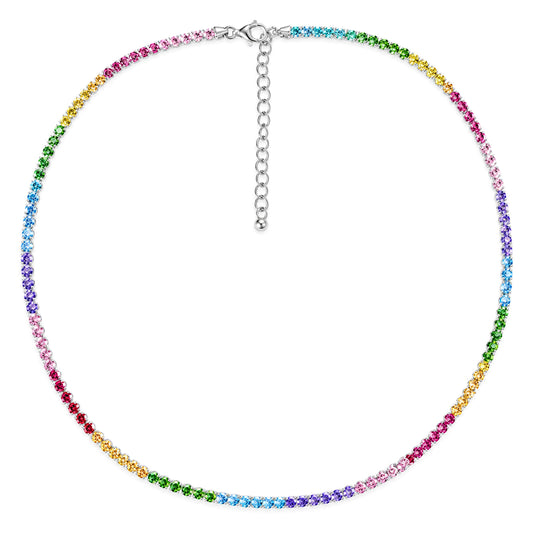 Silver Multi Colour CZ Rainbow Eternity Tennis Necklace 14-16" - 8-19-0240