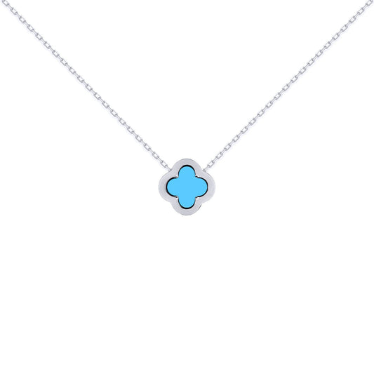 Silver CZ Turquoise Clover Kiss Charm Necklace 16-18" - 8-19-2690