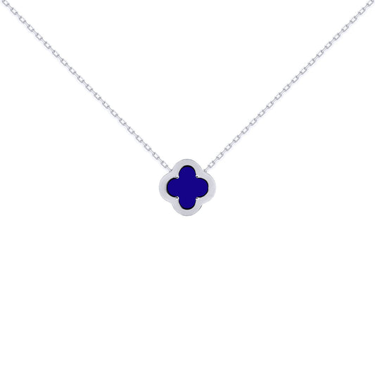 Silver CZ Blue Lapis Lazuli Clover Kiss Charm Necklace 16-18" - 8-19-2710