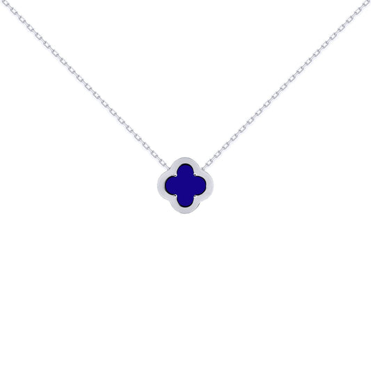 Silver CZ Blue Lapis Lazuli Clover Kiss Charm Necklace 16-18" - 8-19-2710