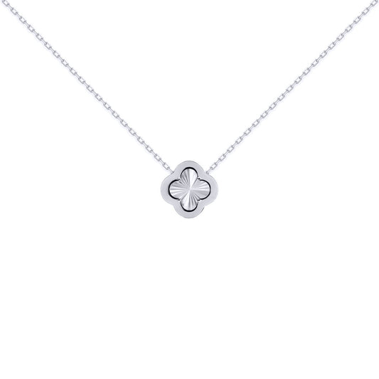 Silver CZ Fluted Disc Clover Kiss Charm Necklace 16-18" - 8-19-2760