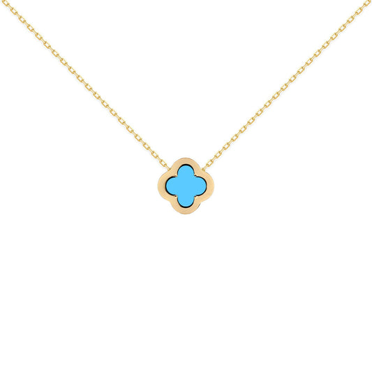 Gold-plated Silver CZ Turquoise Clover Kiss Charm Necklace 16-18" - 8-19-2890