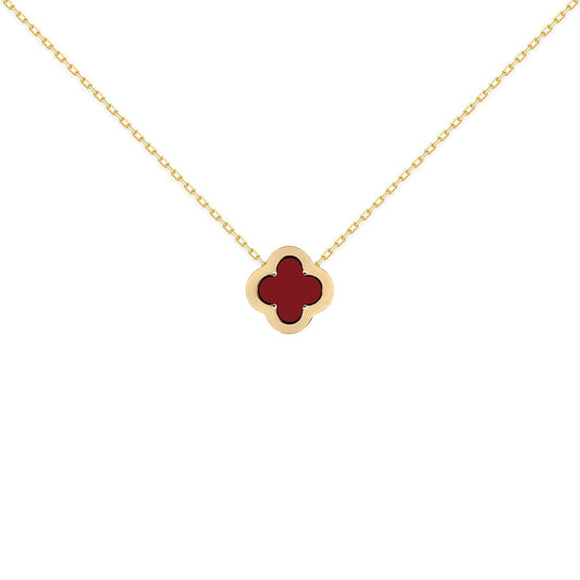 Gold-plated Silver CZ Red Agate Clover Kiss Charm Necklace 16-18" - 8-19-2900
