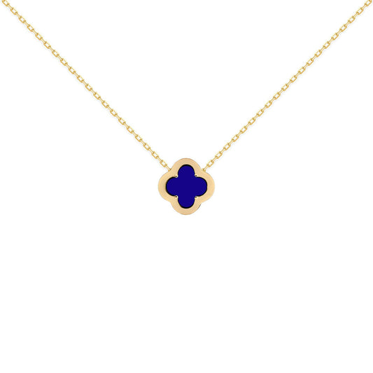 Gold-plated Silver CZ Blue Lapis Clover Kiss Charm Necklace 18" - 8-19-2910