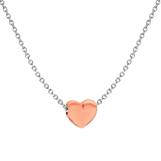 Rose Gold-plated Silver Pillow Love Heart Charm Necklace 16-18" - 8-19-5214