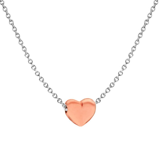 Rose Gold-plated Silver Pillow Love Heart Charm Necklace 16-18" - 8-19-5214