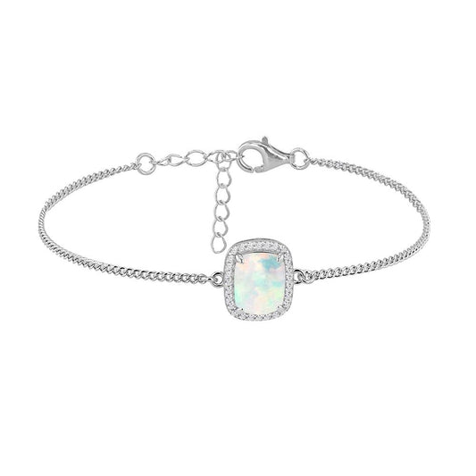 Silver Aurora Borealis Rectangular Opal CZ Halo Bracelet 6-7.5" - 8-20-0280