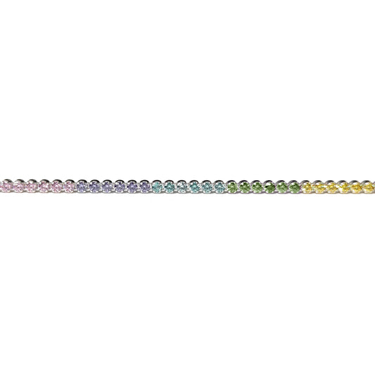 Silver CZ Pastel Rainbow Eternity Tennis Bracelet 7.5" 19cm - 8-29-0242-Pastel