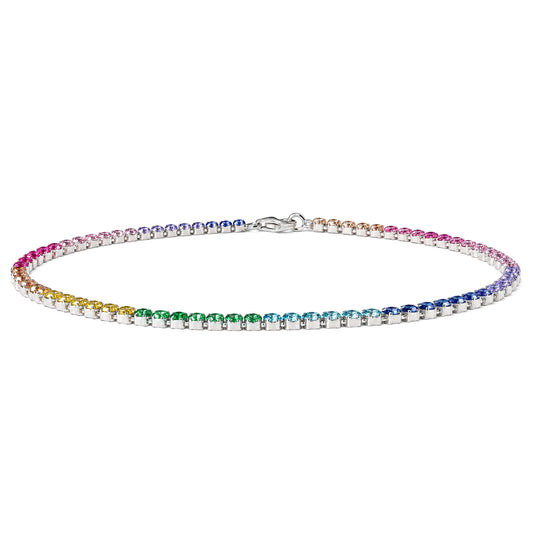 Silver Multi Colour CZ Rainbow Eternity Tennis Bracelet 7.5" 19cm - 8-29-0242