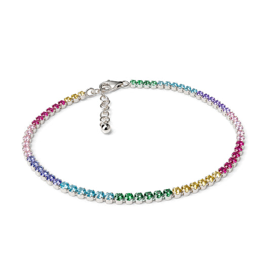 Silver Multi Colour CZ Rainbow Eternity Tennis Bracelet 7-8" - 8-29-1503