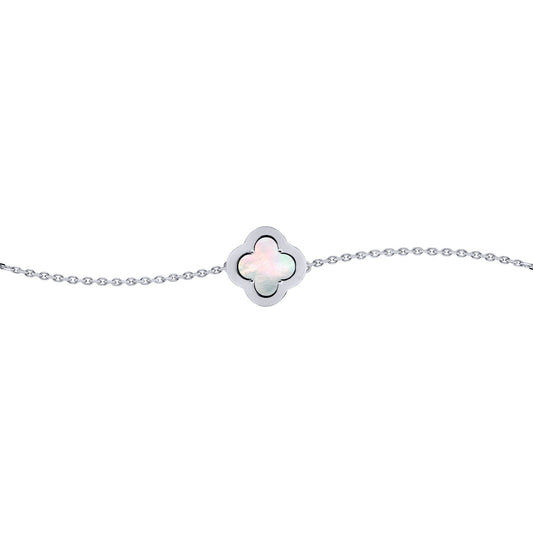 Silver CZ Mother of Pearl Clover Kiss Charm Bracelet 6-7.5" - 8-29-2672