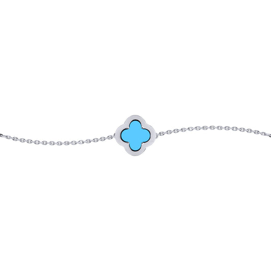 Silver CZ Turquoise Clover Kiss Charm Bracelet 6-7.5" - 8-29-2692
