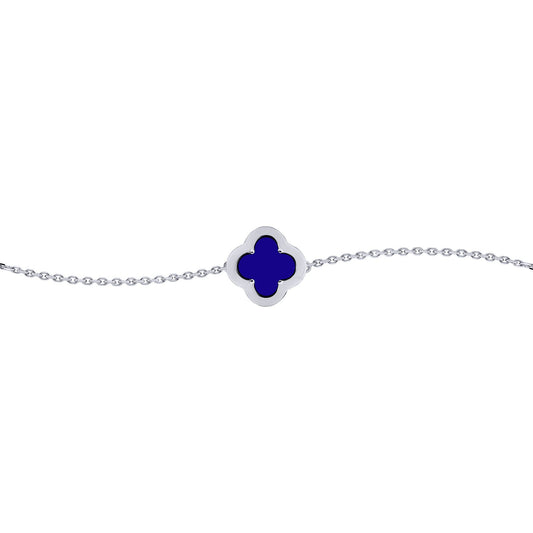 Silver CZ Blue Lapis Lazuli Clover Kiss Charm Bracelet 6-7.5" - 8-29-2712