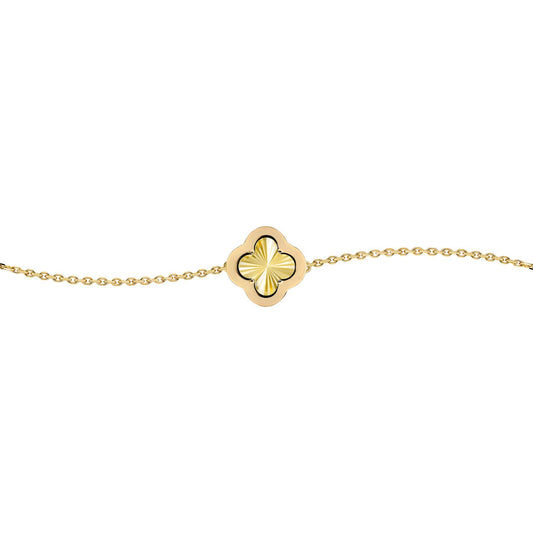 Gold-plated Silver CZ Fluted Clover Kiss Charm Bracelet 6-7.5" - 8-29-2772