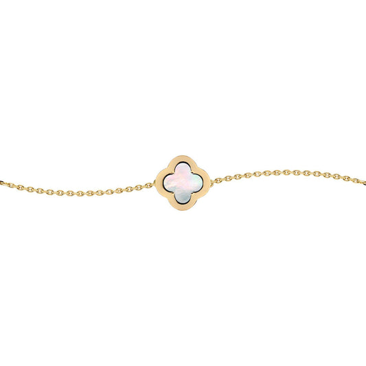 Gold-plated Silver CZ Mother o'Pearl Clover Kiss Charm Bracelet - 8-29-2872