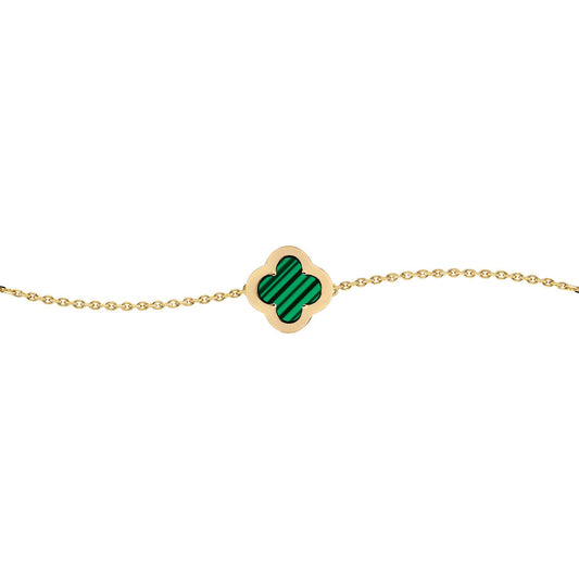 Gold-plated Silver CZ Malachite Clover Kiss Charm Bracelet 6-7.5" - 8-29-2882
