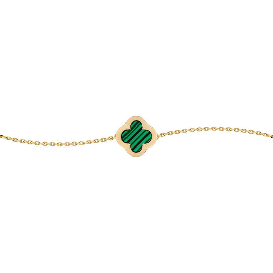Gold-plated Silver CZ Malachite Clover Kiss Charm Bracelet 6-7.5" - 8-29-2882