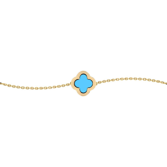 Gold-plated Silver CZ Turquoise Clover Kiss Charm Bracelet 6-7.5" - 8-29-2892