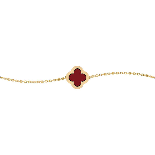 Gold-plated Silver CZ Red Agate Clover Kiss Charm Bracelet 6-7.5" - 8-29-2902